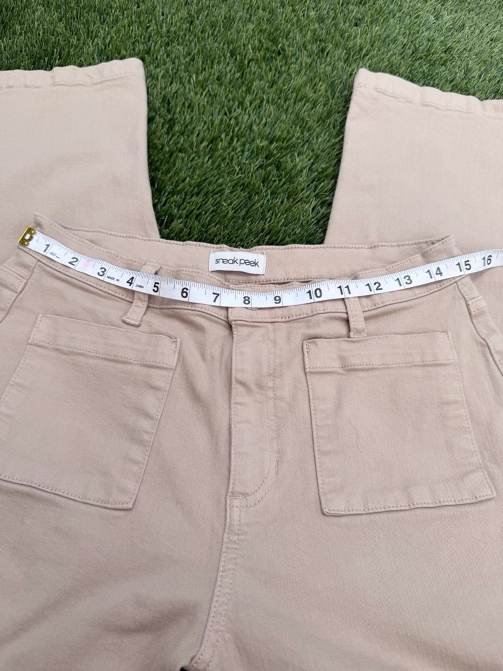 Shop Avara Boutique Tan Cropped Wide Leg Jeans with Patch Pockets - Picture 5 of 10